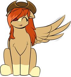 Size: 2608x2836 | Tagged: safe, artist:hellblazer911, oc, oc only, oc:rose acre, pegasus, pony, cowboy hat, eyepatch, eyes closed, female, floppy ears, hat, high res, long mane, simple background, sitting, smiling, solo, tongue out, transparent background, wings