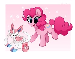 Size: 4096x3246 | Tagged: safe, artist:kittyrosie, pinkie pie, earth pony, pony, sylveon, g4, cute, diapinkes, duo, eyes closed, heart, open mouth, pokémon, smiling