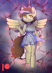 Size: 1639x2287 | Tagged: safe, artist:afkregen, oc, oc only, oc:static spark, pegasus, anthro, unguligrade anthro, breasts, clothes, cutie mark, digital art, dress, featureless breasts, featureless crotch, female, see-through, solo, spread wings, tail, thighs, wide hips, wings