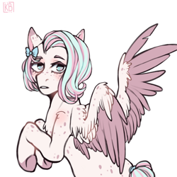 Size: 3632x3632 | Tagged: safe, artist:karamboll, pegasus, pony, bow, colored sketch, commission, female, high res, looking back, mare, pink, solo