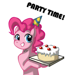 Size: 368x402 | Tagged: safe, artist:chiyoneun, pinkie pie, earth pony, pony, g4, cake, food, hat, party hat, simple background, smiling, solo, transparent background