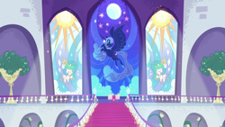 Size: 1920x1080 | Tagged: safe, screencap, nightmare moon, princess celestia, alicorn, pony, g4.5, magical mare-story tour, my little pony: pony life, stained glass