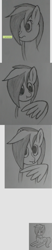 Size: 1040x4994 | Tagged: safe, artist:hopesome-way, derpibooru exclusive, oc, oc only, oc:gleaming copse, pegasus, pony, bust, grooming, monochrome, photo, preening, simple background, solo, traditional art
