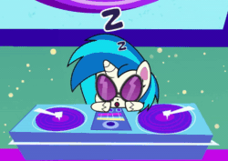 Size: 720x510 | Tagged: safe, screencap, dj pon-3, vinyl scratch, pony, g4.5, my little pony: pony life, the comet section, spoiler:pony life s02e03, animated, cropped, female, loop, mare, onomatopoeia, sleeping, snoring, solo, sound effects, zzz