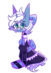 Size: 1674x2367 | Tagged: safe, artist:ein kawans, oc, oc only, oc:passi deeper, pony, unicorn, blushing, bow, choker, clothes, colored pupils, crossdressing, dress, embarrassed, eyebrows, eyebrows visible through hair, femboy, glasses, green eyes, horn, looking at you, maid, male, shy, simple background, sitting, skirt, socks, solo, stallion, transparent background, unicorn oc
