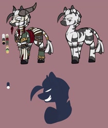 Size: 1717x2048 | Tagged: safe, artist:cantershirecommons, oc, oc only, oc:shauri (amity), pony, zebra, bone, braid, clothes, female, jewelry, mare, necklace, quadrupedal, reference sheet, ring, simple background, skull, solo, tail, tail ring, tribal, zoomorphic