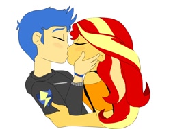 Size: 960x720 | Tagged: safe, artist:fireworkspop, flash sentry, sunset shimmer, equestria girls, g4, bust, eyes closed, female, kissing, male, ship:flashimmer, shipping, simple background, straight, white background