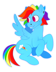 Size: 1211x1552 | Tagged: safe, artist:summersplash, rainbow dash, pegasus, pony, g4, ear piercing, earring, jewelry, nose piercing, piercing, redesign, simple background, smiling, solo, spread wings, transparent background, wings