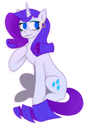 Size: 1262x1867 | Tagged: safe, artist:summersplash, rarity, pony, unicorn, g4, ear piercing, earring, jewelry, piercing, raised hoof, simple background, sitting, solo, transparent background