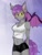 Size: 810x1052 | Tagged: artist needed, safe, oc, oc only, oc:colli, bat pony, anthro, bat pony oc, bat wings, clothes, ear piercing, eyebrow piercing, female, glowing eyes, gray fur, happy, piercing, purple mane, purple tail, shorts, slit pupils, smiling, solo, tank top, tight shorts, wings, yellow eyes