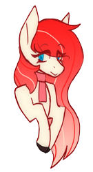 Size: 1173x2168 | Tagged: safe, artist:raya, oc, oc only, oc:making amends, pegasus, pony, blue eyes, bust, clothes, female, mare, pegasus oc, red mane, scarf, solo