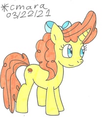 Size: 827x987 | Tagged: safe, artist:cmara, pumpkin cake, pony, unicorn, g4, bow, female, hair bow, mare, older, older pumpkin cake, simple background, solo, traditional art, white background