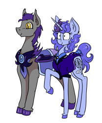 Size: 5680x6816 | Tagged: safe, artist:paskanaakka, derpibooru exclusive, oc, oc:dartwing, oc:midnight dew, pony, unicorn, alternate timeline, colored hooves, couple, female, horn, husband and wife, male, mare, night guard, nightmare takeover timeline, oc x oc, pony oc, shipping, simple background, smiling, stallion, straight, transparent background, unicorn oc, unshorn fetlocks