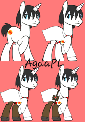 Size: 834x1200 | Tagged: safe, artist:agdapl, pony, unicorn, base used, clothes, frown, horn, nurse, pink background, ponified, raised hoof, simple background, team fortress 2