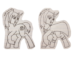Size: 4096x3214 | Tagged: safe, artist:agdapl, pony, unicorn, clothes, duo, frown, horn, lineart, lined paper, looking back, nurse, ponified, raised hoof, simple background, team fortress 2, white background