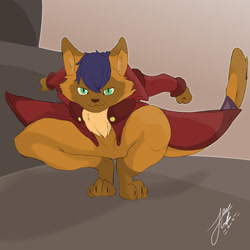 Size: 1280x1280 | Tagged: safe, artist:connerarts, capper dapperpaws, abyssinian, anthro, digitigrade anthro, g4, my little pony: the movie, chest fluff, clothes, coat, looking at you, male, solo, tail