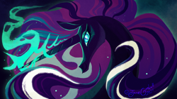 Size: 5120x2880 | Tagged: safe, artist:janegumball, nightmare rarity, pony, unicorn, g4, bust, female, glowing horn, horn, mare, profile, signature, solo