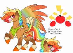 Size: 3452x2499 | Tagged: safe, artist:dodiejinx, oc, oc only, pegasus, pony, colored wings, gradient wings, high res, magical lesbian spawn, multicolored wings, offspring, parent:applejack, parent:rainbow dash, parents:appledash, pegasus oc, rainbow wings, scar, simple background, solo, white background, wings