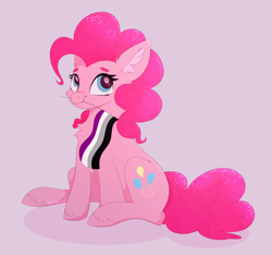 Size: 3032x2840 | Tagged: safe, artist:nyota71, pinkie pie, earth pony, pony, g4, asexual, asexual pride flag, colored pupils, ear fluff, headcanon, high res, lgbt headcanon, pride, pride flag, simple background, smiling, solo