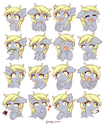 Size: 3400x4000 | Tagged: safe, artist:symbianl, derpy hooves, pegasus, pony, g4, :3, blushing, cute, daaaaaaaaaaaw, derpabetes, ear fluff, expressions, facial expressions, female, floppy ears, grazing, heart eyes, herbivore, horses doing horse things, looking at you, mare, open mouth, simple background, solo, symbianl is trying to murder us, telegram sticker, tongue out, weapons-grade cute, wingding eyes, wings