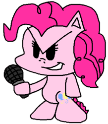 Size: 401x459 | Tagged: safe, artist:logan jones, pinkie pie, earth pony, pony, g4, belly, bipedal, friday night funkin', microphone, simple background, solo, style emulation, transparent background