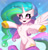 Size: 1875x1971 | Tagged: safe, artist:cottonaime, artist:falafeljake, princess celestia, alicorn, pony, g4, armpits, bipedal, blushing, chest fluff, cute, cutelestia, ear fluff, female, heart eyes, horn, incoming hug, missing accessory, open mouth, rainbow, smiling, solo, sparkles, wingding eyes, wings