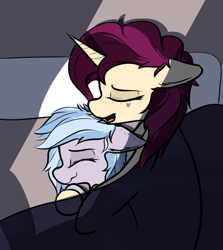 Size: 532x596 | Tagged: safe, artist:pinkberry, oc, oc only, oc:mulberry merlot, oc:winter azure, earth pony, pony, unicorn, age difference, colt, cuddling, cuddling in bed, cute, duo, duo male and female, earth pony oc, eyelashes, female, femboy on female, freckles, girly, heart, male, mare, mare on colt, mulberry is a foalslut, ocbetes, sleeping, spooning, straight, straight shota, tattoo, trap