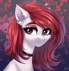 Size: 3000x3100 | Tagged: safe, artist:hakaina, oc, oc only, earth pony, pony, choker, ear piercing, earring, high res, jewelry, lidded eyes, looking at you, piercing, solo