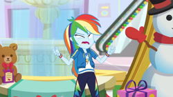 Size: 3410x1920 | Tagged: safe, screencap, rainbow dash, dashing through the mall, equestria girls, equestria girls specials, g4, my little pony equestria girls: better together, my little pony equestria girls: holidays unwrapped, clothes, cutie mark, cutie mark on clothes, faic, female, geode of super speed, hoodie, jewelry, lidded eyes, magical geodes, necklace, open mouth, rainbow dash is best facemaker, solo