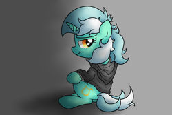 Size: 7381x4921 | Tagged: safe, artist:background basset, lyra heartstrings, pony, unicorn, clothes, dig the swell hoodie, gray background, hoodie, simple background, solo