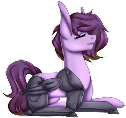 Size: 727x681 | Tagged: safe, artist:song-star, oc, oc only, oc:nebula patroler, cyborg, pegasus, pony, cyber-questria, commission, eyes closed, female, lying down, mare, prone, simple background, solo, transparent background