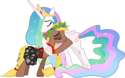 Size: 13185x8287 | Tagged: safe, artist:deyrasd, princess celestia, oc, oc:podlahanska, alicorn, earth pony, pony, g4, absurd resolution, clothes, dress, hug, simple background, transparent background, vector