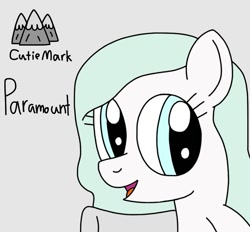 Size: 753x698 | Tagged: safe, artist:yorkyloves, oc, oc:paramount, earth pony, pony, ask, ask juby, cutie mark, female, gray background, mare, mountain, open mouth, raised leg, signature, simple background, smiling, solo, tumblr, underhoof