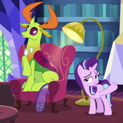 Size: 1080x1080 | Tagged: safe, screencap, starlight glimmer, thorax, changedling, changeling, pony, unicorn, g4, triple threat, cropped, female, king thorax, male, mare