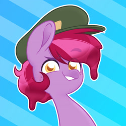 Size: 2006x2006 | Tagged: safe, artist:ninnydraws, oc, oc only, oc:jelly, earth pony, pony, bust, freckles, hat, high res, looking at you, male, smiling, smirk, solo