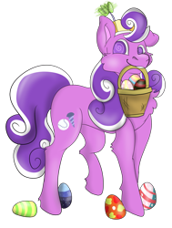 Size: 1029x1358 | Tagged: safe, artist:euspuche, screwball, pony, g4, basket, easter, easter basket, easter egg, easter egg hunt, female, holiday, looking at you, simple background, smiling, solo, transparent background