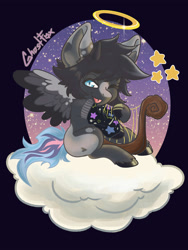 Size: 3000x4000 | Tagged: safe, oc, oc only, alicorn, angel, pegasus, pony, chibi, cloud, commission, cute, fluffy, ghostfox, solo, stars, your character here
