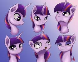 Size: 4510x3601 | Tagged: safe, artist:guatergau5, twilight sparkle, pony, unicorn, g4, angry, bust, face, gradient background, lip bite, portrait, solo, unicorn twilight