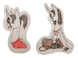 Size: 3496x2622 | Tagged: safe, artist:agdapl, pony, unicorn, bag, bust, clothes, duo, high res, horn, nurse, ponified, signature, simple background, sitting, team fortress 2, traditional art, transparent background