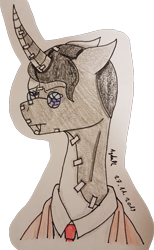 Size: 1729x2810 | Tagged: safe, artist:agdapl, pony, unicorn, bust, clothes, glasses, horn, male, medic, medic (tf2), ponified, signature, simple background, stallion, team fortress 2, traditional art, transparent background