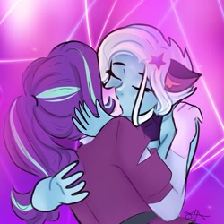 Size: 785x785 | Tagged: safe, alternate version, artist:rapunzelights, starlight glimmer, trixie, human, equestria girls, g4, adora, catra, duo, female, kiss on the lips, kissing, lesbian, she-ra and the princesses of power, ship:startrix, shipping