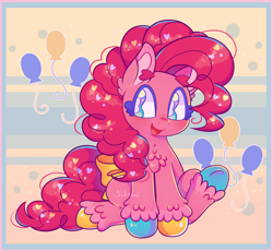 Size: 2048x1882 | Tagged: safe, artist:sidruni, pinkie pie, earth pony, pony, g4, chest fluff, colored hooves, cute, cutie mark, diapinkes, ear fluff, female, heart, heart eyes, mare, open mouth, sitting, solo, unshorn fetlocks, wingding eyes