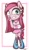 Size: 790x1350 | Tagged: safe, artist:phoenixrk49, pinkie pie, earth pony, anthro, g4, abstract background, ace attorney, breasts, chest fluff, clothes, equestria girls outfit, knife, looking at you, phoenix wright, pinkamena diane pie, simple background, solo, tongue out