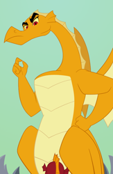 Size: 538x825 | Tagged: safe, artist:queencold, garble, oc, oc:caldera, dragon, g4, dragoness, duo, fanfic in the description, female, male, mother and child, mother and son, story included, teenaged dragon