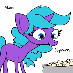 Size: 3000x3000 | Tagged: safe, artist:tjpones, oc, oc only, pony, unicorn, commission, female, food, high res, mare, popcorn, simple background, solo, white background