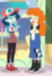Size: 522x756 | Tagged: safe, screencap, golden hazel, ink jet, dashing through the mall, equestria girls, equestria girls specials, g4, my little pony equestria girls: better together, my little pony equestria girls: holidays unwrapped, blurry, cropped, op i can't see shit