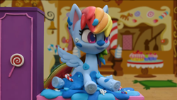 Size: 1920x1080 | Tagged: safe, screencap, rainbow dash, pony, cake off, g4.5, my little pony: stop motion short, cake, food, solo, stop motion