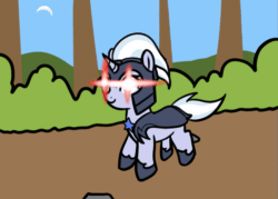 Size: 837x598 | Tagged: safe, artist:neuro, silver sable, pony, unicorn, g4, animated, female, floating, gif, glowing eyes meme, guardsmare, mare, royal guard, solo