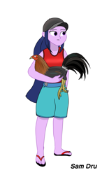 Size: 583x1000 | Tagged: safe, artist:samueldavillo, twilight sparkle, bird, chicken, equestria girls, g4, cap, cock fight, female, filipino, flip-flops, hat, male, rooster, simple background, white background