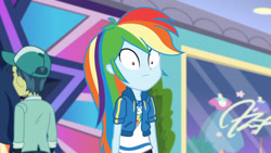 Size: 3410x1920 | Tagged: safe, screencap, rainbow dash, dashing through the mall, equestria girls, equestria girls specials, g4, my little pony equestria girls: better together, my little pony equestria girls: holidays unwrapped, clothes, cutie mark, cutie mark on clothes, faic, female, geode of super speed, hoodie, jewelry, magical geodes, male, necklace, rainbow dash is best facemaker, solo focus, wide eyes